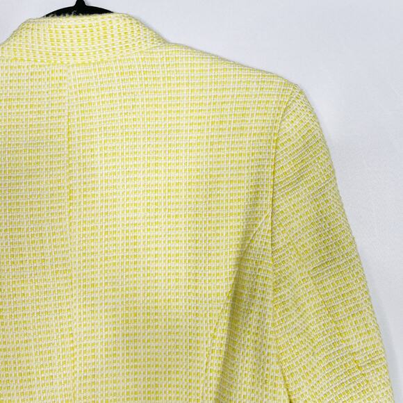 LOFT Medium M Yellow White Tweed Open Front Blazer Jacket Cotton Work Office - Picture 6 of 9